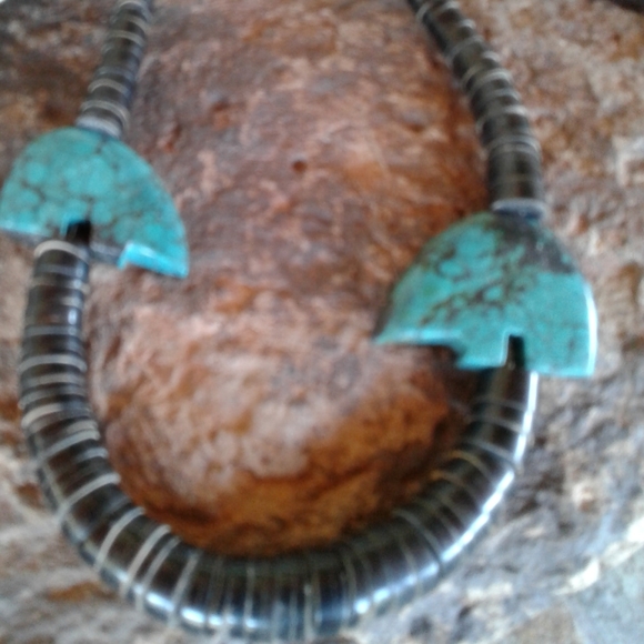 Sterling Silver graduated vintage heishe fetish Bear necklace - Picture 11 of 16